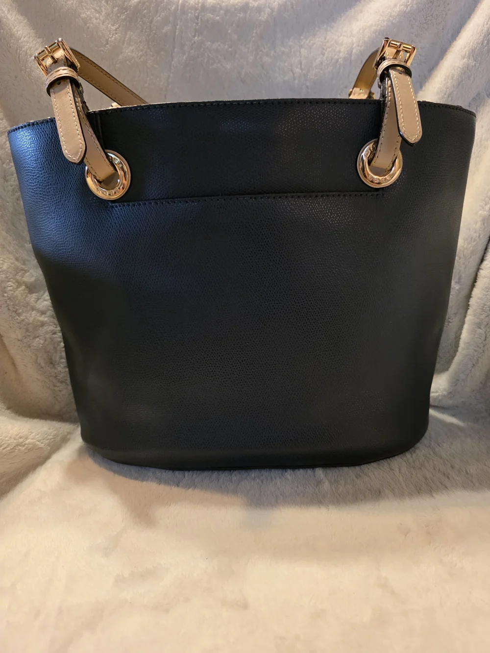 Michael Kors Black Leather Tote with Beige Straps